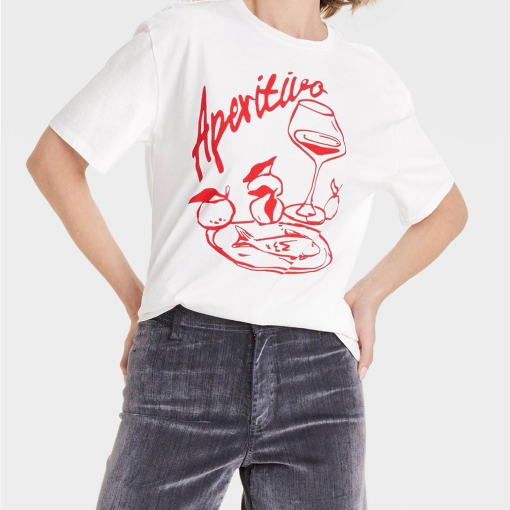 Universal Thread Aperitivo T-shirt White and Red Short Sleeve Classic Fit Sz XS